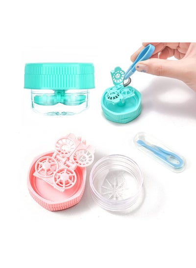 Contact Lens Case, SYOSI 2 Pack Cartoon Portable Fashion Glasses Travel Storage Box, Manually Contact Lens Washer Container and Tool Tweezers Kit